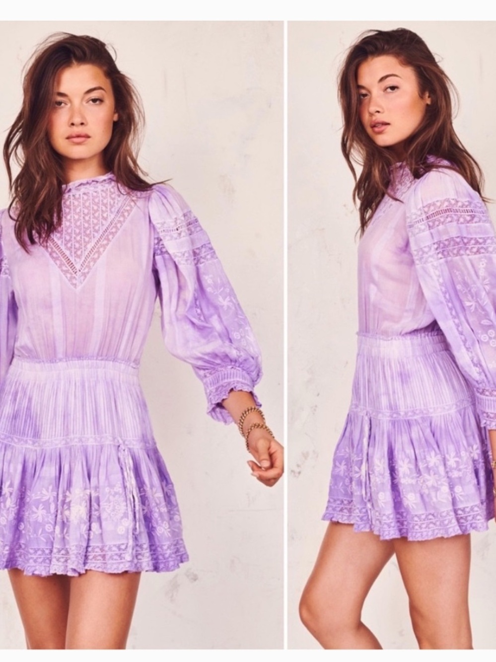 LoveShackFancy Viola Dress In Lavender Lilac Purple Lace Button Back Cotton Sz S